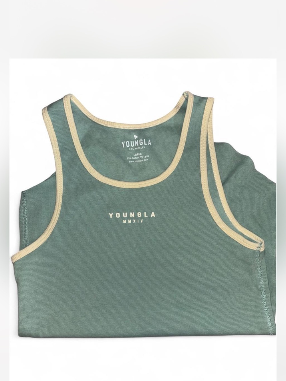YoungLA Sage Green Tank with Cream Trim